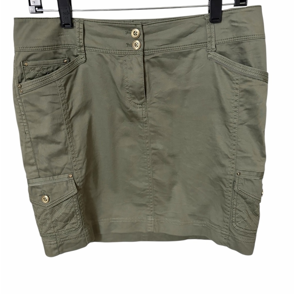 White House Black Market Olive Cargo Mini Skirt Utility Pockets Size 4
